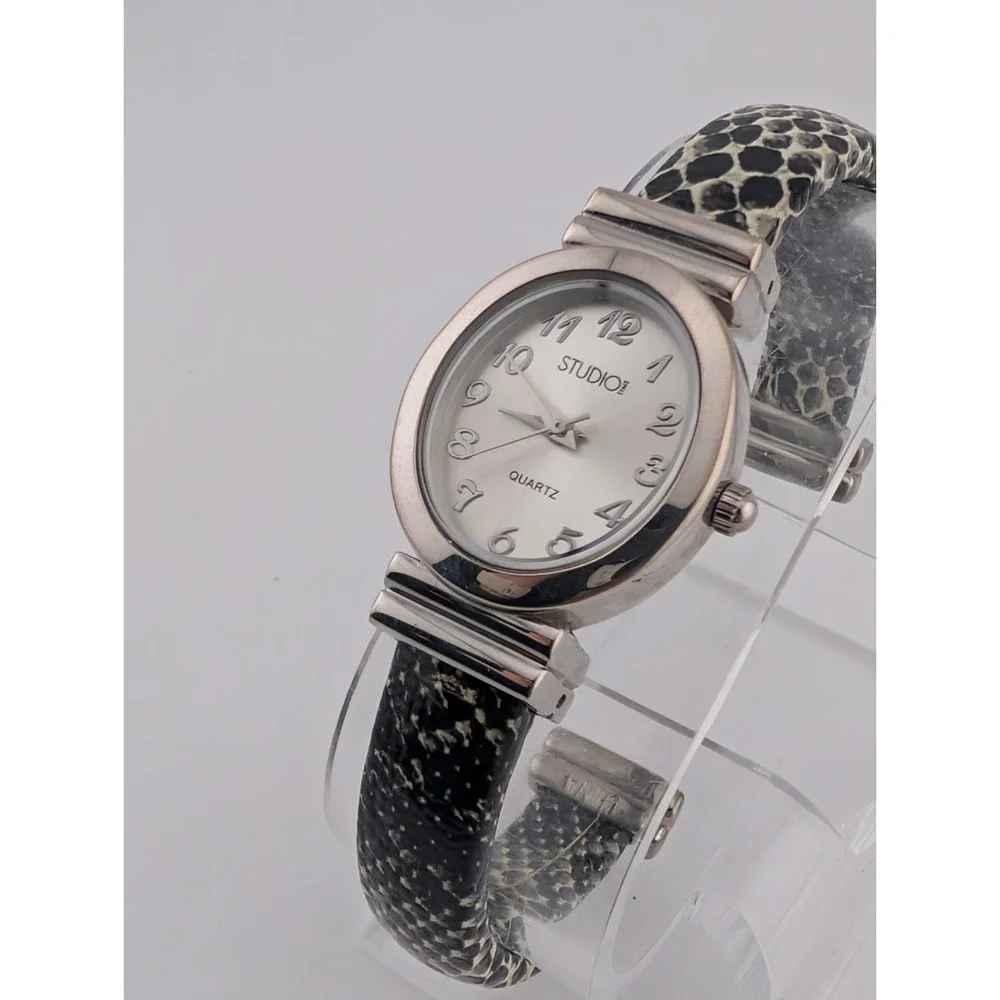 Studio Time Women's Watch 24mm Case Faux Snake Skin Bangle Band- New Battery